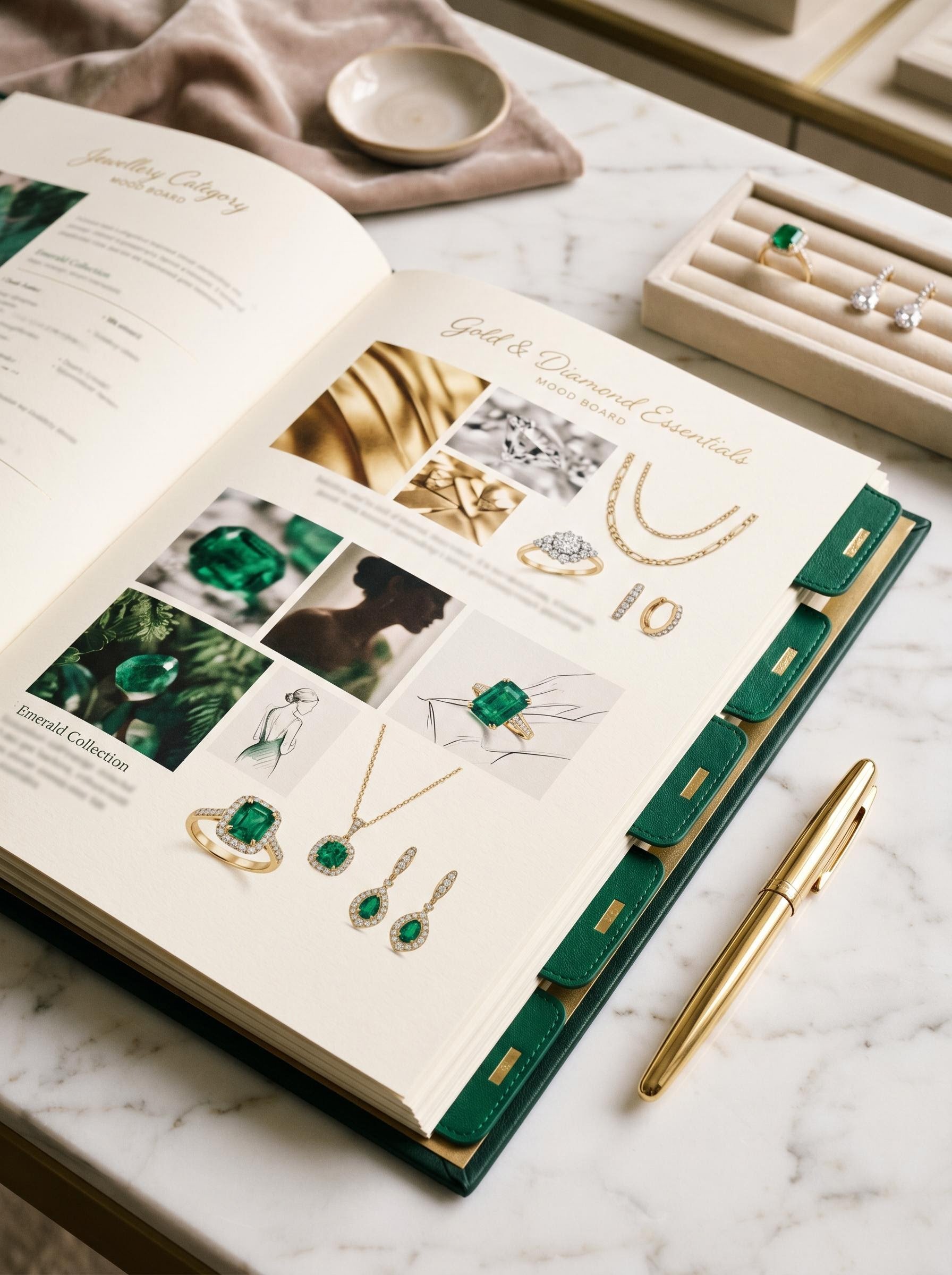 Open jewellery catalogue showing product selections